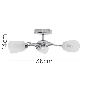 ValueLights Kavio 3 Way Polished Chrome Ceiling Light with Frosted Glass Shades