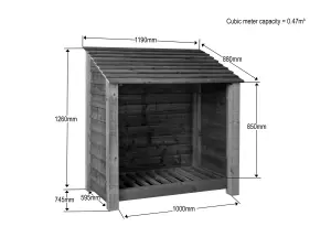 Wooden log store W-119cm, H-126cm, D-88cm - natural (light green) finish