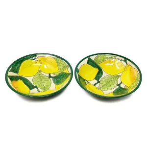 Signature Lemons Hand Painted Ceramic Kitchen Dining Set of 2 Pasta Bowls (Diam) 23cm