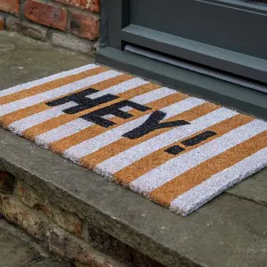 Printed Natural Coir Door Mat Hey Striped Decorative Heavy Duty Entrance Mat 45cm x 75cm Indoor / Sheltered Outdoor Use