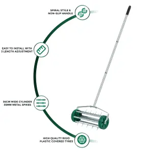 Gardening Lawn Aerator Grass Roller With 3 Level Adjustable Telescopic Handle