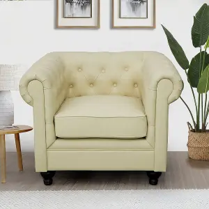 Hertford Chesterfield Faux Leather 1 Seater Sofa In Ivory