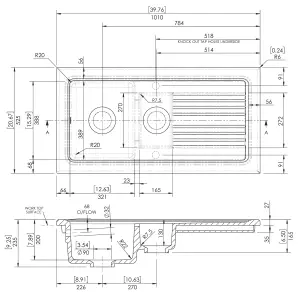 101cm 1.5 Bowl Fireclay Inset Kitchen Sink & Drainer, Mixer Tap & Wastes - White