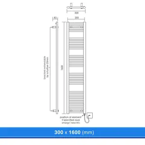 300x1600mm Straight Chrome Heated Towel Warmer Ladder Rail Radiator