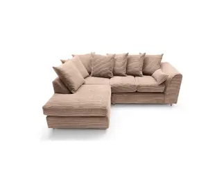 Jumbo Brown Cord Left Facing Corner Sofa for Living Room with Thick Luxury Deep Filled Cushioning