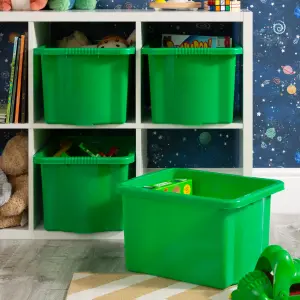 Wham 4x Stack & Store 24L Green Plastic Storage Boxes. Home, Office, Classroom, Playroom, Toys, Books. L42 x W32 x H25cm