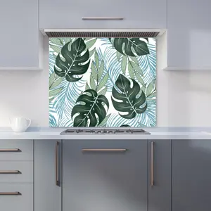 Tropical Pattern, Bright Plants, Flowers Premium Glass Kitchen Splashback W600mm x H650mm