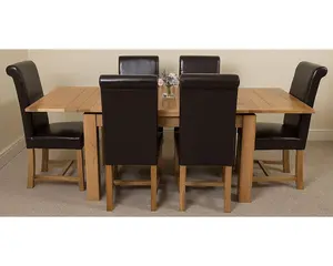 Richmond 140cm - 220cm Oak Extending Dining Table and 6 Chairs Dining Set with Washington Brown Leather Chairs