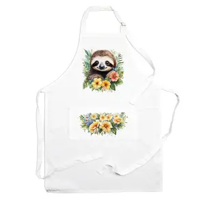 Purely Home Exotic Animals & Flowers Sloth Apron - Floral Gifts for Her - Cooking & Baking