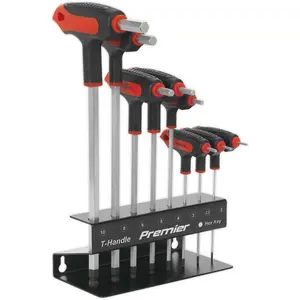 8 Piece T-Handle Ball-End Hex Key Set - 2mm to 10mm Size - Hardened S2 Steel