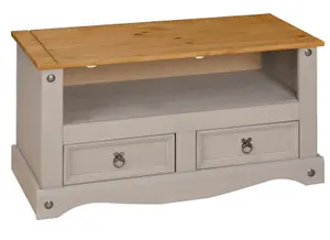 Corona Grey TV Stand 2 Drawer Television Cabinet Solid Wood Pine Unit