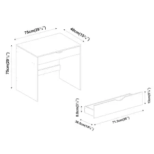 URBNLIVING Height 75cm Wooden White 1 Drawer Dressing Table with Grey Drawers Bedroom Vanity and Computer Work Desk