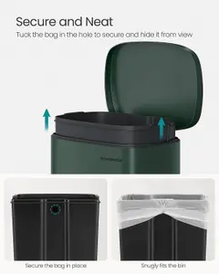 SONGMICS Rubbish Bin for the Kitchen, Soft Close Steel Pedal Bin, Step-On Trash Can with Inner Bucket, Retro Green