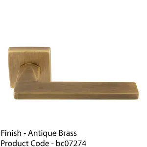 Premium Sleek Slim Door Handle Set - Antique Brass Angled Lever On Square Rose