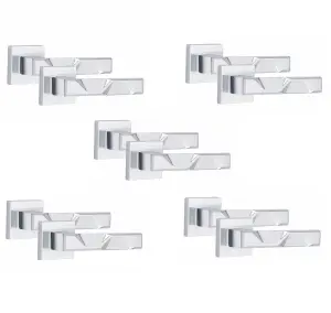 5 Pair Modern Nova Design Polished Chrome Premium Door Handles Square Rose - Golden Grace