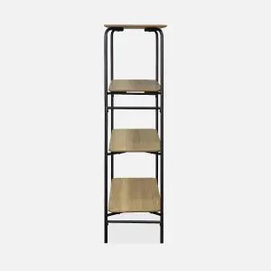 sweeek. 4-shelf bookcase with black metal and wood effect Scuola Natural 40x110x140 cm