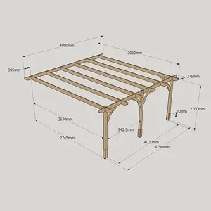 Wall Mounted Premium Pergola 3 Posts - Wood - L300 x W480 x H270 cm - Rustic Brown