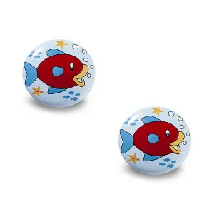 DecorAndDecor - BIMBA Kids RedFish Ceramic Decorative Cupboard Drawer Knobs Porcelain - Pair