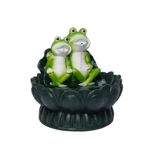 Gardenwize Outdoor Garden Two Frogs on a Lily Pad Water Feature Fountain + Battery Back up