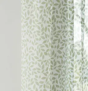 Pair of Willow Green Leaf Print on Linen Look Panels, with Rod Pocket Header 229 CM