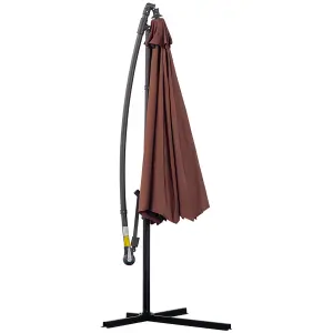 Outsunny 3(m) Garden Banana Parasol Cantilever Umbrella Crank, Coffee