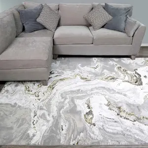 Silver Gold Metallic Modern Marble Living Area Rug 80x150cm