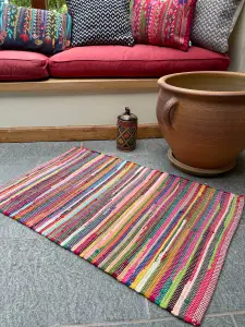 RAINBOW Rug Outdoor and Indoor Multicolour Flat Weave Style 60 cm x 90 cm