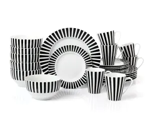 24pc Black Split Stripe Dinner Set