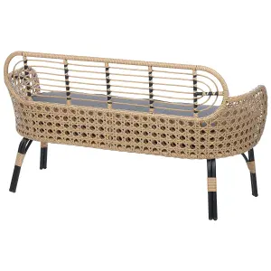 Garden Bench with Cushion PRATELLO PE Rattan Natural