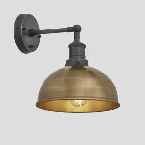 Industville Brooklyn Dome Wall Light, 8 Inch, Brass, Pewter Holder