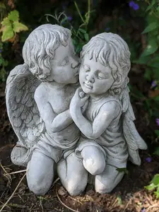 Charming Cupid Lovers Stone Cast Statue