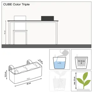 LECHUZA CUBE Color Triple Slate Hanging Table Self-watering Planter with Water Level Indicator H14 L40 W14 cm, 5L