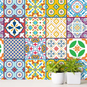 24 Pieces 15x15cm Classic Mediterranean Colourful Mixed 2 Tile Stickers