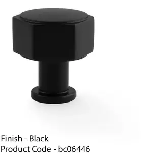 Industrial Hex Cabinet Door Knob - 33mm Matt Black Cupboard Pull Handle