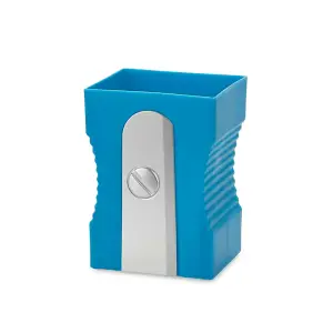 Blue Pencil Sharpener Shaped Home Office, School Desk Organiser Plastic Pen Pot Holder