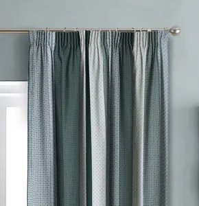 Home Curtains Seville Printed Stripe Lined 46w x 54d" (117x137cm) Green Pencil Pleat Curtains (PAIR) With Tiebacks Included