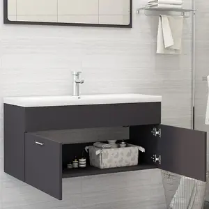 Berkfield Sink Cabinet with Built-in Basin Grey Engineered Wood