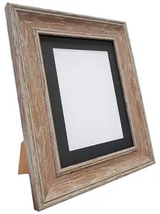 Scandi Distressed Wood Frame with Black Mount for Image Size 7 x 5 Inch