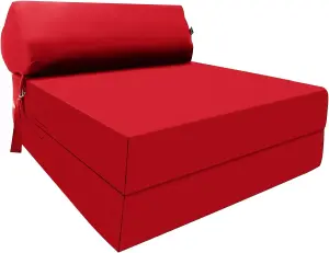 Fold Out Z Bed Chair Sofa Lounger With Pillow - Red