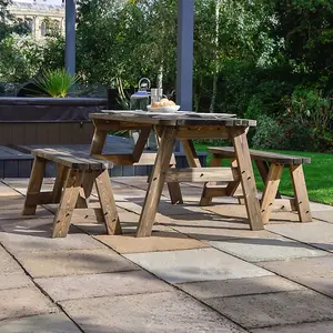 Oakham 5ft Picnic Table and Bench Set - L152 x W91 x H72 cm - Rustic Brown