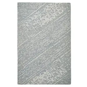 Modern Abstract Easy to Clean Light Blue Ivory Wool Living Room Bedroom Rug-160cm X 230cm