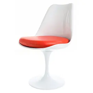 Tulip Set - White Medium Circular Table and Two Chairs with PU Cushion Red