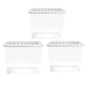 3 x 80 Litre Clear Plastic Storage Containers With Lids Ideal For Home & Office Use