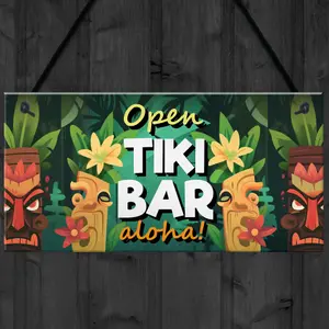 Red Ocean Aloha Tiki Bar Open Hanging Garden Sign Bar Pub Plaque Cocktails Beach Decoration Sign Friendship Gift