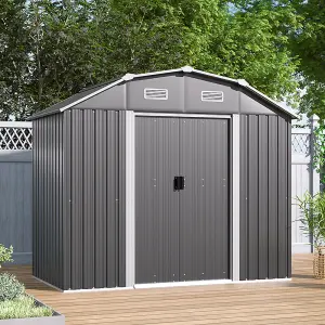 Large Grey Galvanized Steel Acrylic Storage Shed Slope Roof Double Door