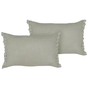 Set of 2 Cushions SASSAFRAS Linen 30 x 45 cm Solid Light Grey