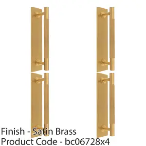 4 PACK - Lined Reeded Drawer Pull Handle & Matching Backplate - Satin Brass 168 x 40mm