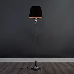 ValueLights Faulkner Modern Polished Chrome Spindle Design Floor Lamp with Black Tapered Shade