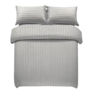 Microfiber Striped Duvet Cover Set with Pillowcases Silver / Super King Duvet Cover + 2 Standard Pillowcases