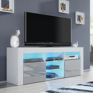 Pulse TV Unit 145cm White and Grey High Gloss Doors with LED Lighting - Creative Furniture